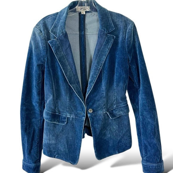 Vintage Diesel Blue Velvet Blazer Size XS Retro Y2K 70s Grunge Punk Fall Winter - Picture 6 of 11